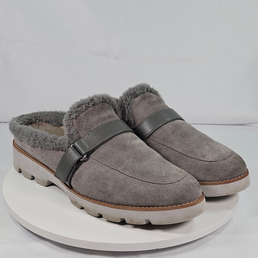 Vionic Kailen Faux Fur Lined Suede Mule Womens Size 9 Gray Slip On Comfort Shoes